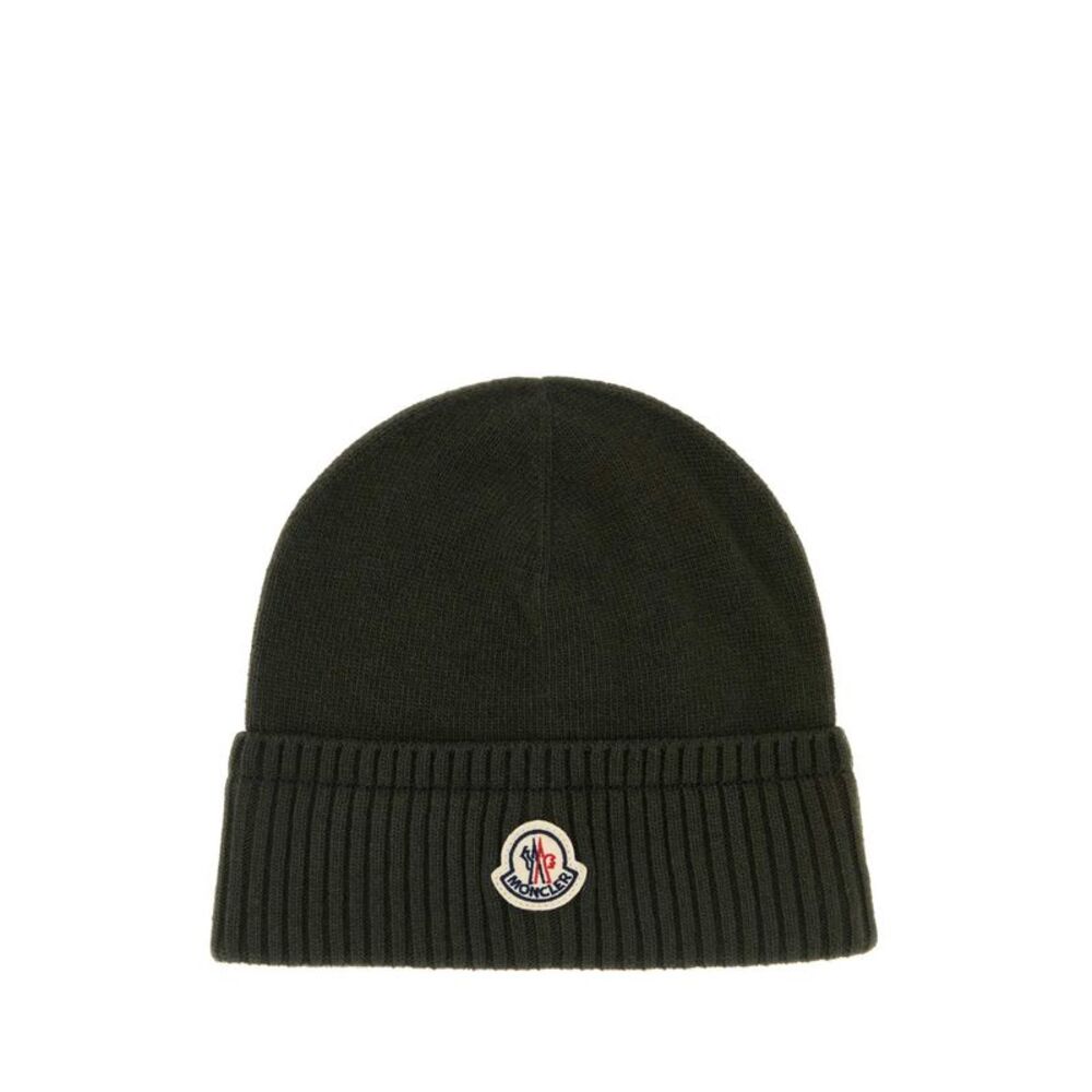 Moncler Men Olive Green Wool Blend Beanie Hat